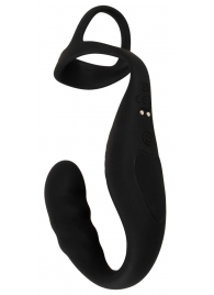 Черное эрекционное кольцо со стимуляцией промежности и анальной пробкой Cock Ring with RC Prostate Plug - Orion - в Старом Осколе купить с доставкой