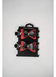 Черно-красные кожаные наручники с бантиками - Crazy Handmade - купить с доставкой в Старом Осколе