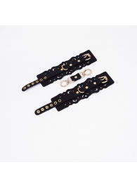 Черные кожаные наручники с узорами и золотистой фурнитурой - Crazy Handmade - купить с доставкой в Старом Осколе