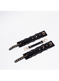 Черный кожаные оковы с узорами и золотистой фурнитурой - Crazy Handmade - купить с доставкой в Старом Осколе