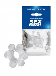 Прозрачное эрекционное кольцо с 6 стимулирующими шариками - Sex Expert - в Старом Осколе купить с доставкой