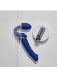 Синий безремневой страпон Multi Orgasm Bendable Strap-On size L с клиторальной стимуляцией - Strap-on-me - купить с доставкой в Старом Осколе