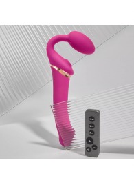 Ярко-розовый безремневой страпон Multi Orgasm Bendable Strap-On size L с клиторальной стимуляцией - Strap-on-me - купить с доставкой в Старом Осколе