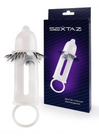Эластичная насадка на пенис с подхватом мошонки и стимулирующими «ресничками» - Sextaz - в Старом Осколе купить с доставкой