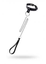 Черный узкий однослойный ошейник с серебристым поводком-цепочкой - Pecado - купить с доставкой в Старом Осколе