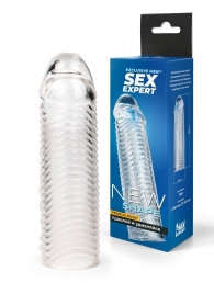 Прозрачная закрытая насадка на пенис с ребрышками - 16 см. - Sex Expert - в Старом Осколе купить с доставкой