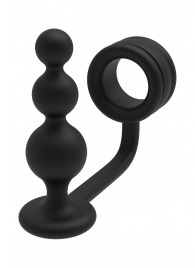 Черное эрекционное кольцо с анальной елочкой Cockring With Beaded Anal Plug - Dream Toys - в Старом Осколе купить с доставкой
