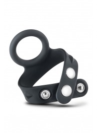 Черное эрекционное кольцо с подхватом мошонки на кнопках VS6 - Blush Novelties - в Старом Осколе купить с доставкой