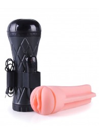 Телесный мастурбатор-вагина в черной колбе с вибрацией - Boys of Toys - в Старом Осколе купить с доставкой
