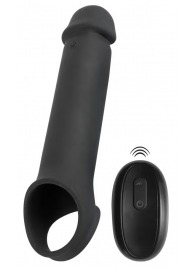 Черная вибронасадка для пениса с хомутом для мошонки и пультом ДУ Remote Controlled Penis Extension - Orion - в Старом Осколе купить с доставкой