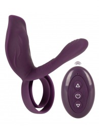 Фиолетовая насадка на член с клиторальным отростком и пультом ДУ RC Couple’s Vibrator 2 - Orion - в Старом Осколе купить с доставкой