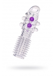 Гелевая прозрачная насадка с шариками и шипами - 14 см. - Toyfa Basic - в Старом Осколе купить с доставкой