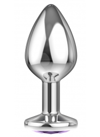 Малая серебристая анальная пробка Diamond Purple Sparkle Small с фиолетовым кристаллом - 7 см. - Lola Games - купить с доставкой в Старом Осколе