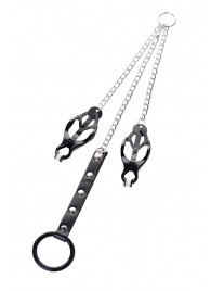 Черно-серебристые зажимы для сосков с кольцом для пениса TOYFA Metal - ToyFa - купить с доставкой в Старом Осколе