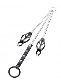 Черно-серебристые зажимы для сосков с кольцом для пениса TOYFA Metal - ToyFa - купить с доставкой в Старом Осколе