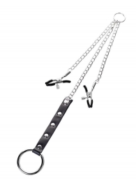 Серебристо-чёрные зажимы для сосков с кольцом для пениса TOYFA Metal - ToyFa - купить с доставкой в Старом Осколе