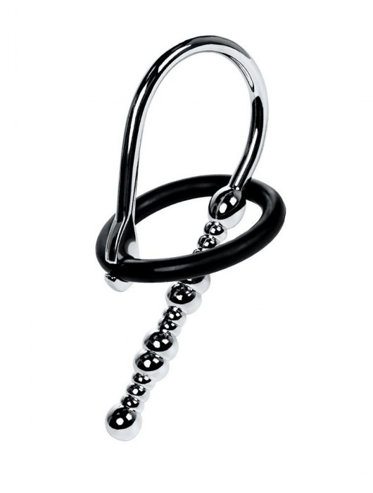 Серебристый уретральный плаг-бусины TOYFA Metal с мягким фиксириющим кольцом - ToyFa - купить с доставкой в Старом Осколе