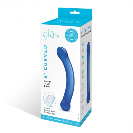 Синий изогнутый фаллоимитатор Curved G-Spot Glass Dildo - 16 см. - Glas