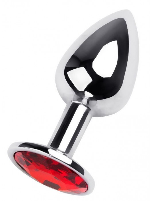 Маленькая коническая серебристая анальная пробка с красным кристаллом - 7 см. - ToyFa - купить с доставкой в Старом Осколе