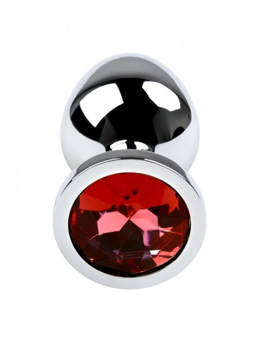 Серебристая коническая анальная пробка с красным кристаллом - 8 см. - ToyFa - купить с доставкой в Старом Осколе