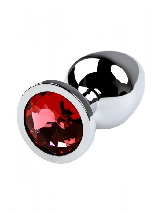 Серебристая коническая анальная пробка с красным кристаллом - 8 см. - ToyFa - купить с доставкой в Старом Осколе