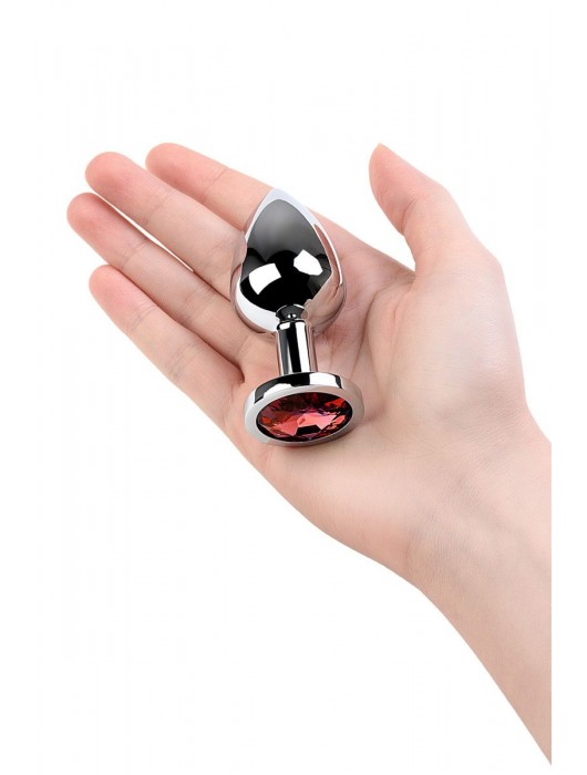 Серебристая коническая анальная пробка с красным кристаллом - 8 см. - ToyFa - купить с доставкой в Старом Осколе