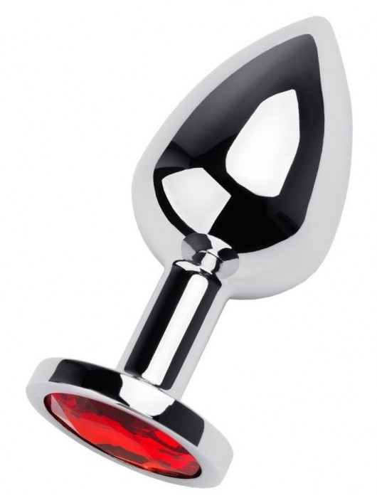 Серебристая коническая анальная пробка с красным кристаллом - 8 см. - ToyFa - купить с доставкой в Старом Осколе