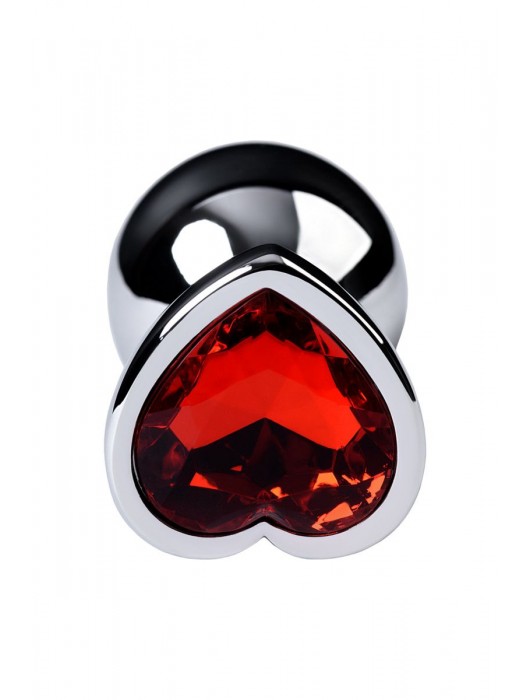 Серебристая коническая анальная пробка с красным кристаллом-сердечком - 7 см. - ToyFa - купить с доставкой в Старом Осколе