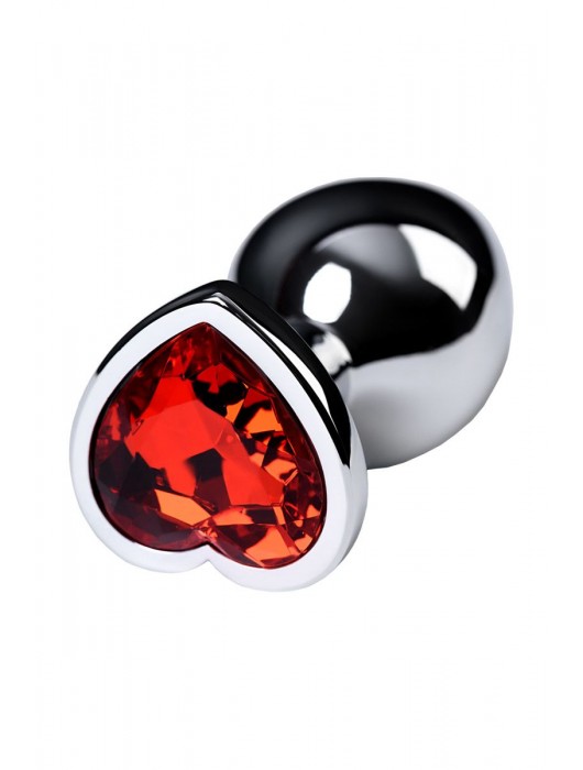 Серебристая коническая анальная пробка с красным кристаллом-сердечком - 7 см. - ToyFa - купить с доставкой в Старом Осколе