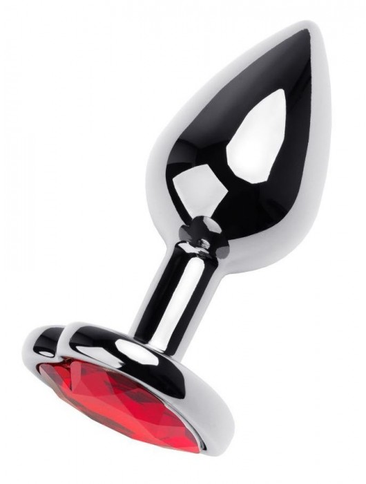 Серебристая коническая анальная пробка с красным кристаллом-сердечком - 7 см. - ToyFa - купить с доставкой в Старом Осколе