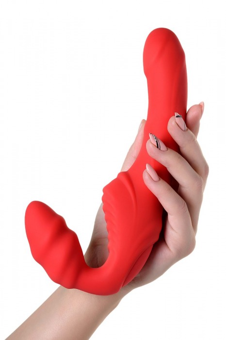 Красный безремневой страпон с вибрацией - ToyFa - купить с доставкой в Старом Осколе