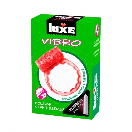 Розовое эрекционное виброкольцо Luxe VIBRO  Поцелуй стриптизёрши  + презерватив - Luxe - в Старом Осколе купить с доставкой