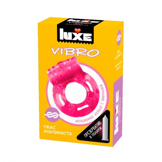 Розовое эрекционное виброкольцо Luxe VIBRO  Ужас Альпиниста  + презерватив - Luxe - в Старом Осколе купить с доставкой