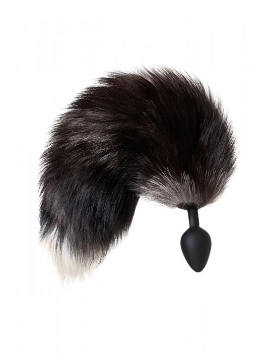 Черная анальная втулка с хвостом чернобурой лисы - размер М - POPO Pleasure