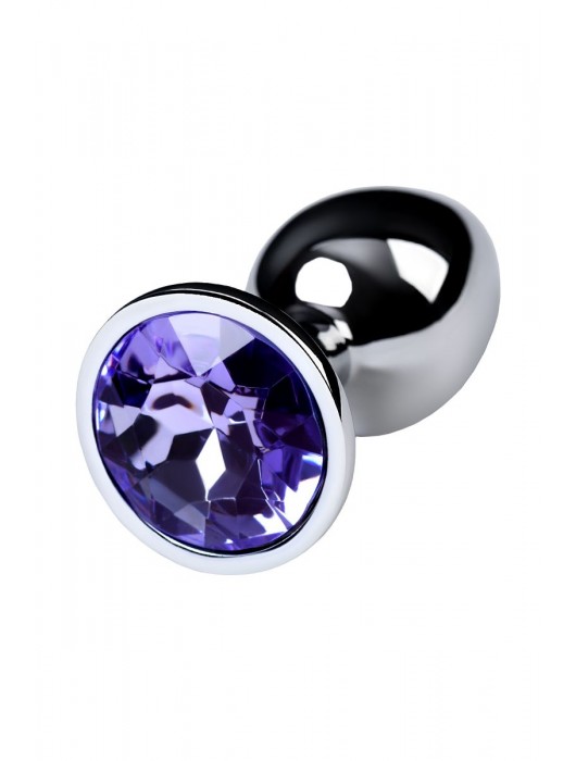 Серебристая конусовидная анальная пробка с фиолетовым кристаллом - 7 см. - ToyFa - купить с доставкой в Старом Осколе