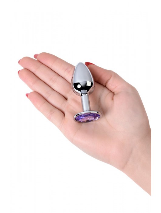 Серебристая конусовидная анальная пробка с фиолетовым кристаллом - 7 см. - ToyFa - купить с доставкой в Старом Осколе