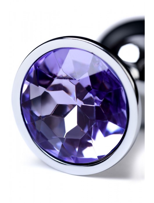 Серебристая конусовидная анальная пробка с фиолетовым кристаллом - 7 см. - ToyFa - купить с доставкой в Старом Осколе