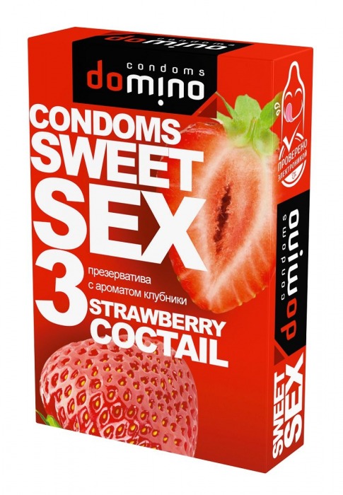 Презервативы для орального секса DOMINO Sweet Sex с ароматом клубничного коктейля  - 3 шт. - Domino - купить с доставкой в Старом Осколе