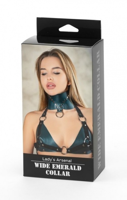 Изумрудный широкий ошейник Ladys Arsenal с заклепками - БДСМ Арсенал - купить с доставкой в Старом Осколе