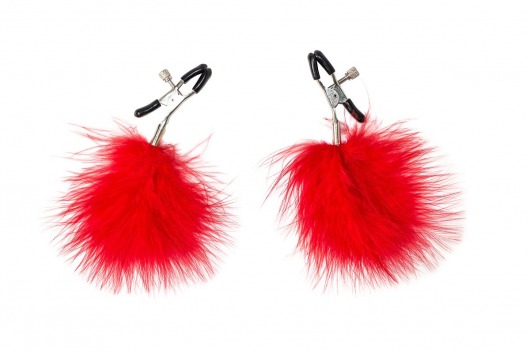 Зажимы на соски с красным пухом Euphoric - Lola Games - купить с доставкой в Старом Осколе