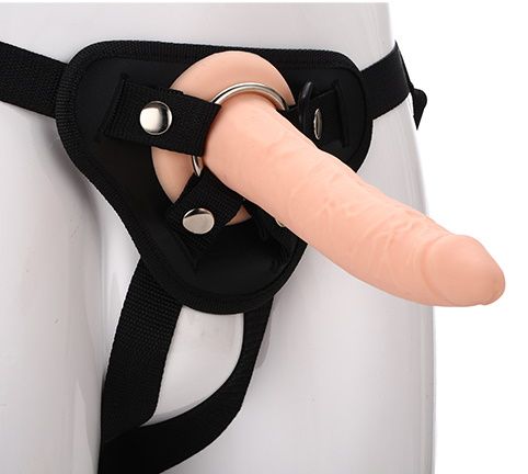 Телесный страпон на черных трусиках STRAP ON REAL DILDO - 20 см. - Dream Toys - купить с доставкой в Старом Осколе