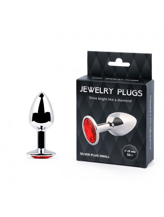 Серебристая анальная пробка с красным стразом - 7,2 см. - Anal Jewelry Plug - купить с доставкой в Старом Осколе