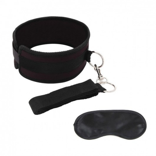 Черный ошейник с длинным поводком Collar and Leash Set - Lux Fetish - купить с доставкой в Старом Осколе