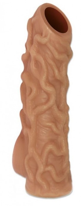 Телесная насадка с венками и открытой головкой Nude Sleeve M - 12 см. - KOKOS - в Старом Осколе купить с доставкой