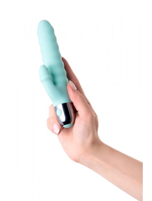 Мятный рельефный вибратор с клиторальной стимуляцией Flax - 17,5 см. - ToyFa