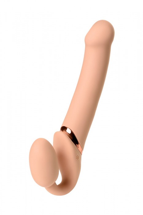 Телесный безремневой вибрострапон Vibrating Bendable Strap-On L - Strap-on-me - купить с доставкой в Старом Осколе