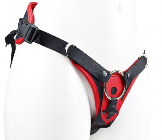 Красно-черные универсальные трусики с 2 способами крепления насадок - LOVETOY (А-Полимер) - купить с доставкой в Старом Осколе