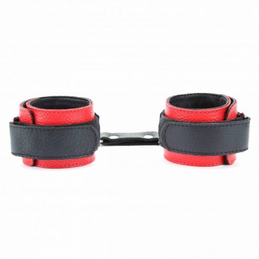 Красно-чёрные кожаные наручники - БДСМ Арсенал - купить с доставкой в Старом Осколе