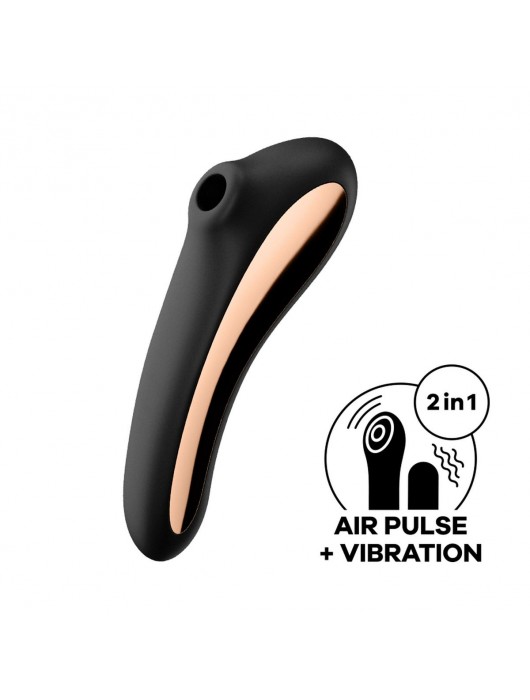 Черный вибромассажер Dual Kiss с вакуумной стимуляцией - Satisfyer