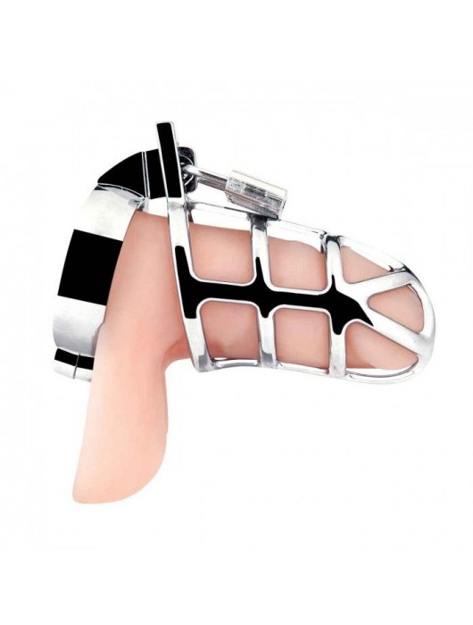 Серебристая металлическая клетка для члена с замком Enslave Cock Cage - BlueLine - купить с доставкой в Старом Осколе